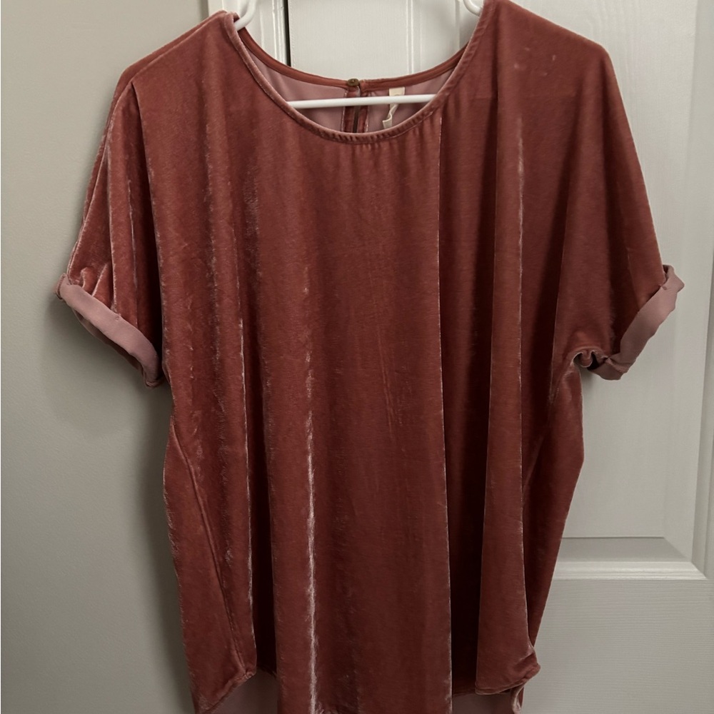 Velvet Short Sleeve Top in Pink